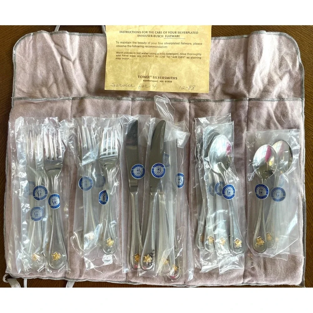 Towle Anheuser Busch Silverplate Flatware 5pc Service For 8 44pc NOS Sealed 80's